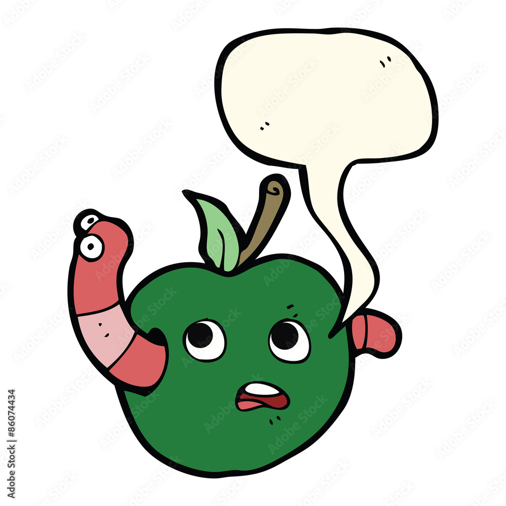 cartoon worm in apple with speech bubble cartoon worm in apple with speech bubble