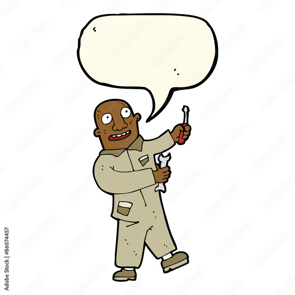 cartoon mechanic with speech bubble cartoon mechanic with speech bubble