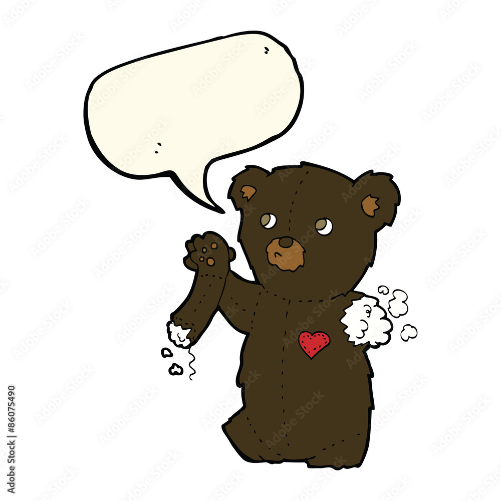 cartoon teddy black bear with torn arm with speech bubble cartoon teddy black bear with torn arm with speech bubble