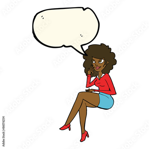 cartoon office woman sitting with speech bubble