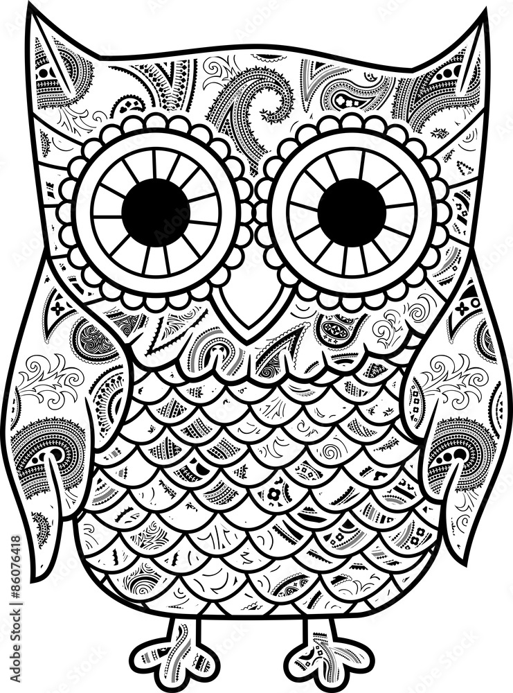 Fototapeta premium abstract decorative owl with paisley pattern isolated on white background