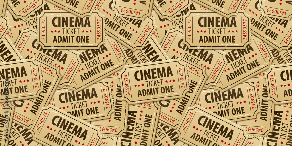 Seamless pattern background of cinema tickets. Eps10 vector