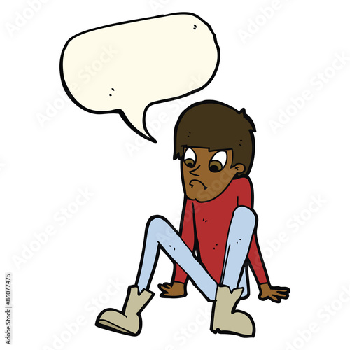 cartoon boy sitting on floor with speech bubble