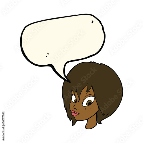 cartoon pretty female face pouting with speech bubble