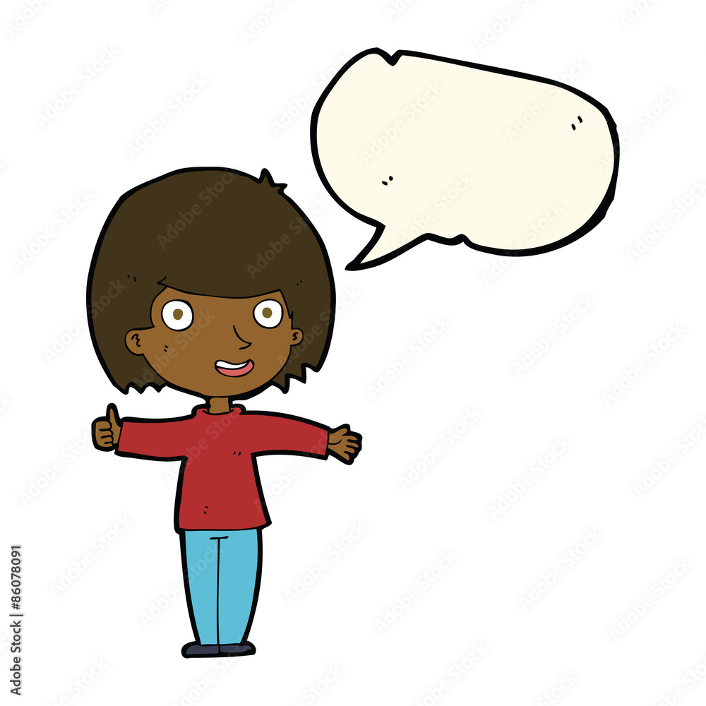 cartoon happy woman with speech bubble cartoon happy woman with speech bubble