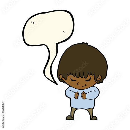 cartoon shy boy with speech bubble