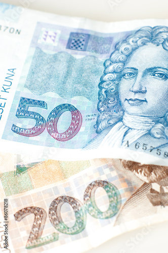 Detail of 200 and 50 kuna banknotes from Croatia photo