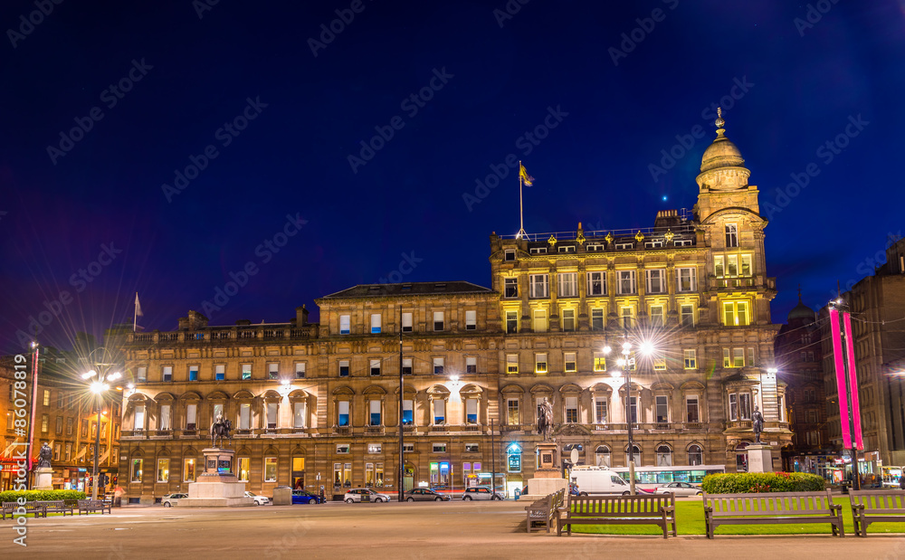 View of George Square in Glasgow at night - Scotland