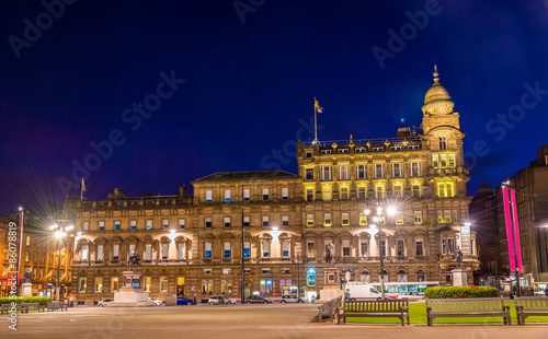 View of George Square in Glasgow at night - Scotland