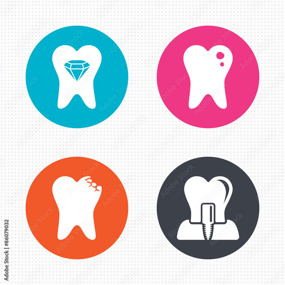 Dental care icons. Caries tooth and implant. Dental care icons. Caries tooth and implant.