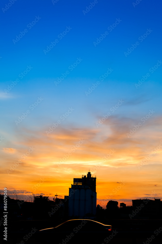 Kiev city skyline on the sunset
