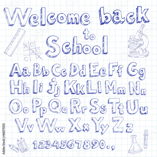 Welcome back to school doodle font on lined sheet
