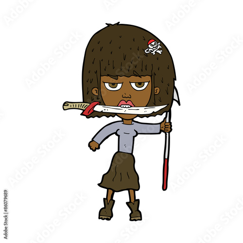 cartoon woman with knife and harpoon