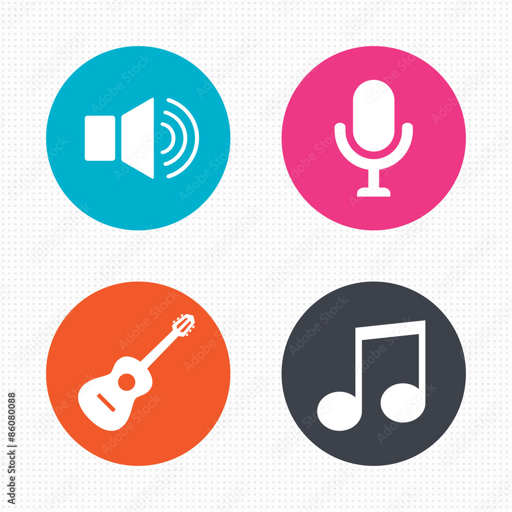 Musical elements icon. Microphone, Sound speaker Musical elements icon. Microphone, Sound speaker