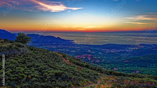 Landschaft auf Korsika im Hintergrund das Dorf San Antonino photo