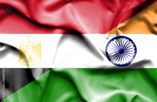 Waving flag of India and Egypt