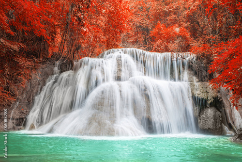 Waterfall in autumn season at Kanchanaburi, Thailand