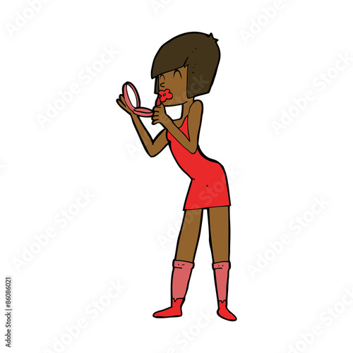 cartoon woman applying lipstick