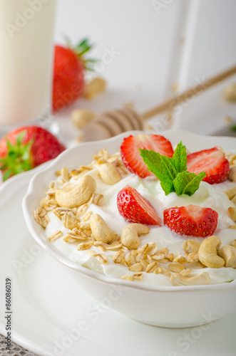 Domestic yogurt with strawberries