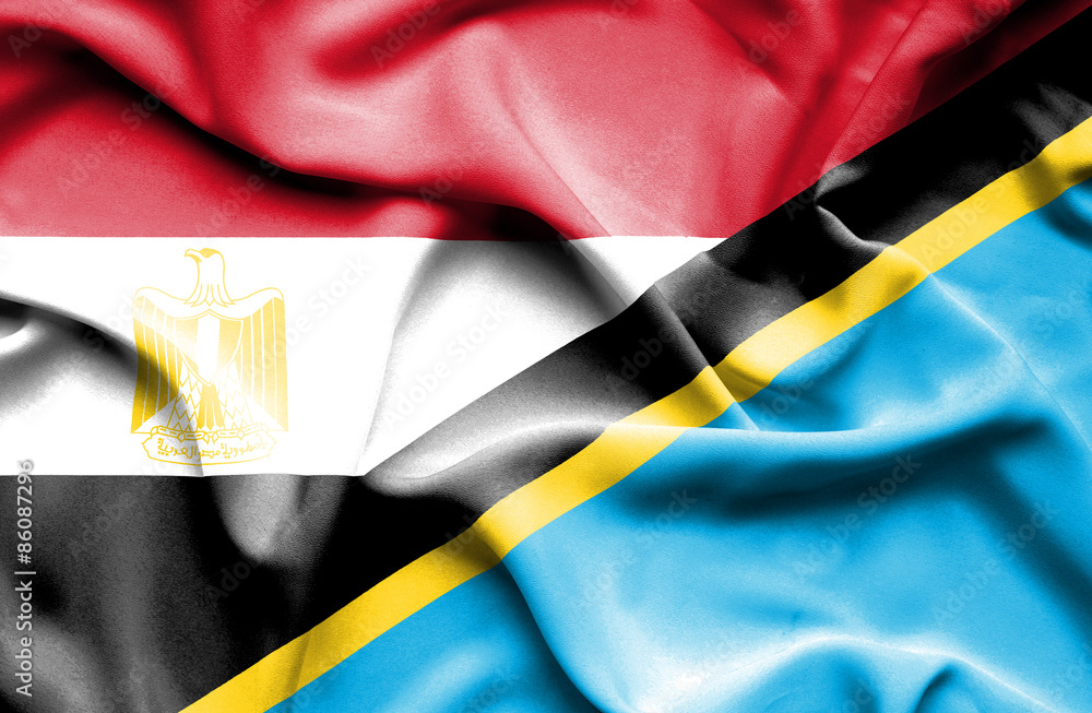 Fototapeta premium Waving flag of Tanzania and Egypt