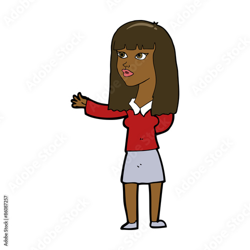 cartoon woman gesturing to show something