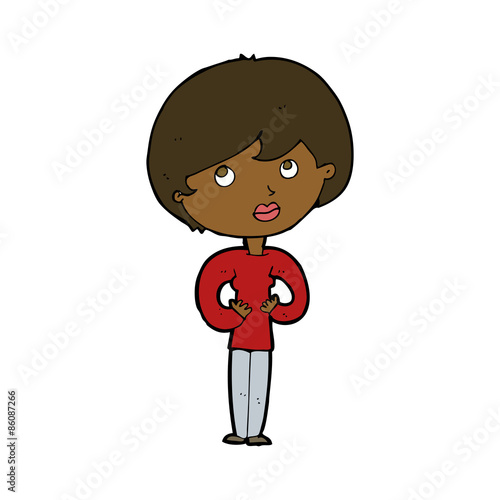 cartoon woman making Who Me? gesture