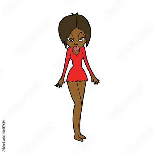 cartoon woman in short dress