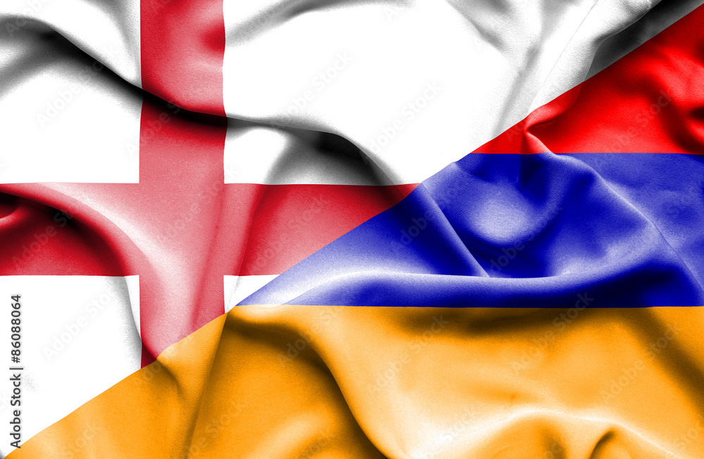 Waving flag of Armenia and England Waving flag of Armenia and England