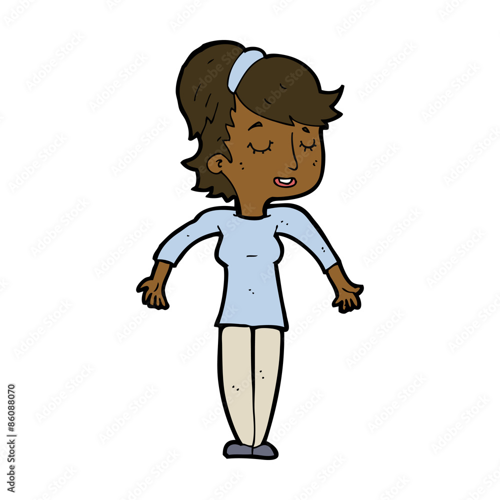 cartoon friendly woman shrugging shoulders cartoon friendly woman shrugging shoulders