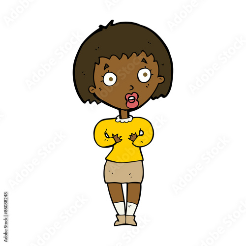 cartoon woman making Who Me? gesture