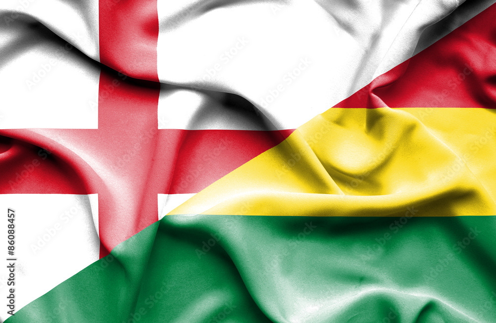 Waving flag of Bolivia and England Waving flag of Bolivia and England