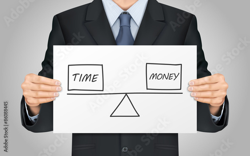 businessman holding balance between time and money concept