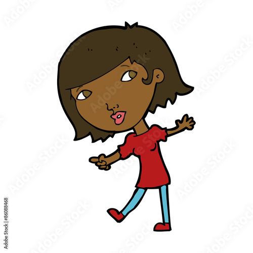 cartoon happy girl gesturing to follow