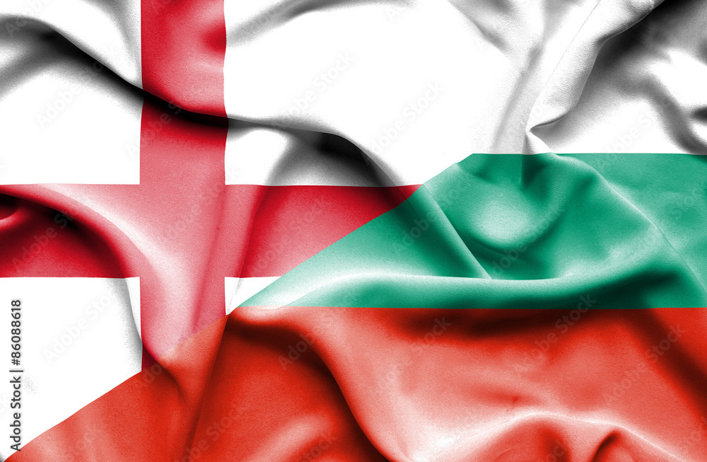 Waving flag of Bulgaria and England Waving flag of Bulgaria and England
