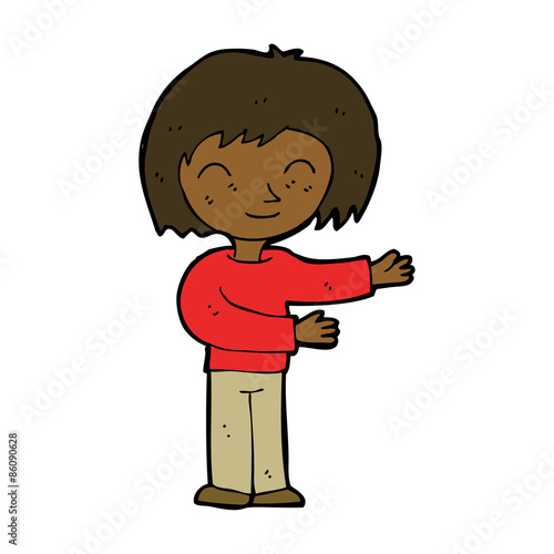 cartoon woman gestureing welcome