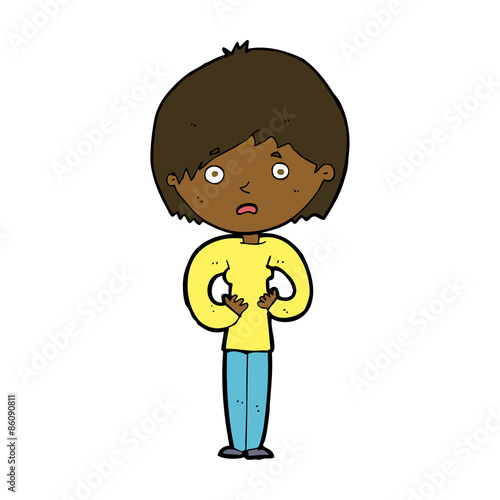 cartoon woman making Who Me? gesture