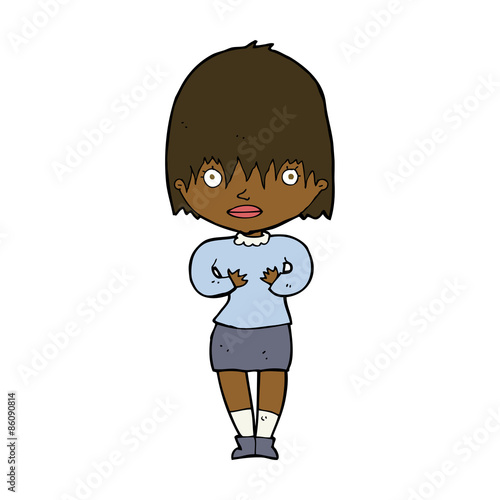 cartoon woman making Who Me? gesture