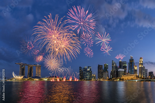 Beautiful fireworks in Marina Bay at Singapore