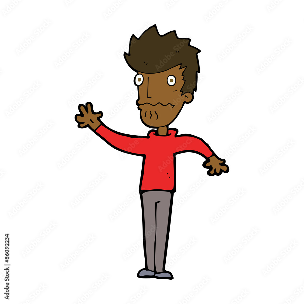 cartoon worried man reaching out