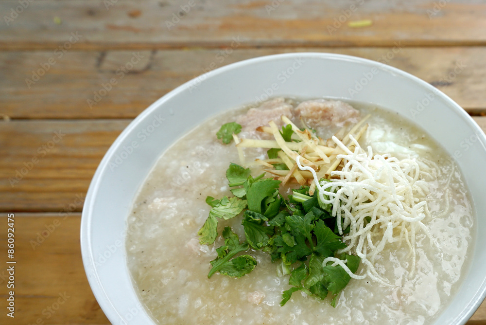 Pork porridge with ginger and coriander Pork porridge with ginger and coriander
