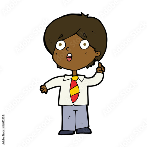 cartoon schoolboy answering question
