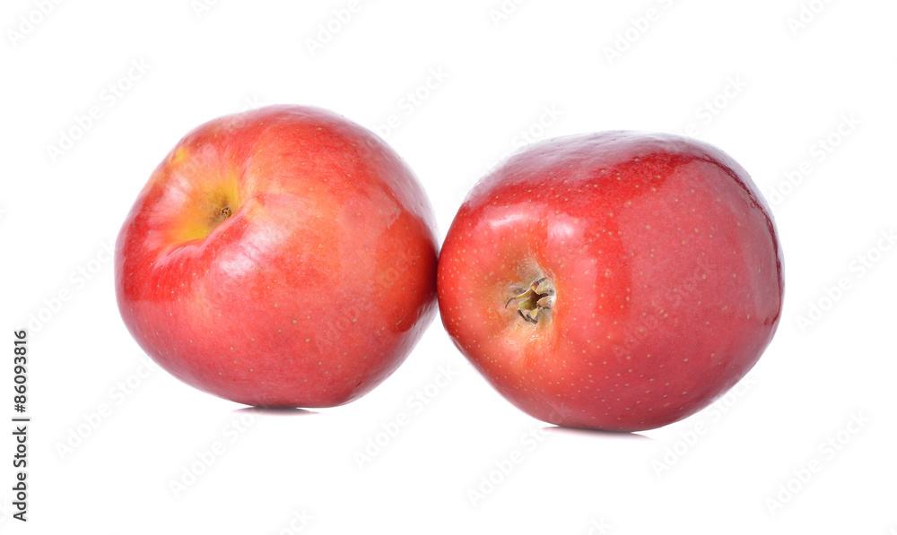 red apples with stem on white background red apples with stem on white background