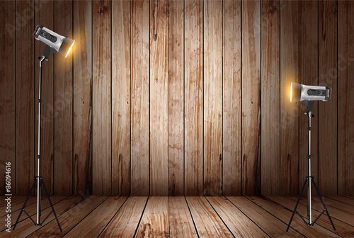 Vector photo studio in old wooden room