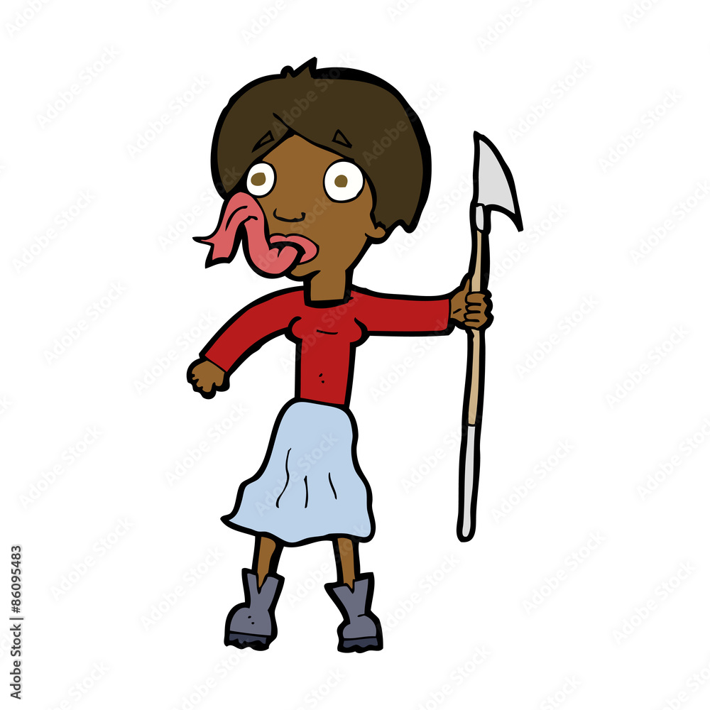 cartoon woman with spear sticking out tongue cartoon woman with spear sticking out tongue
