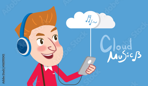 Drawing flat character design business cloud music streaming concept,vector illustration