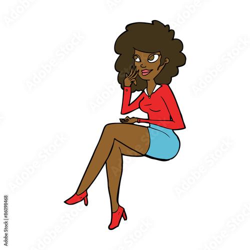 cartoon office woman sitting
