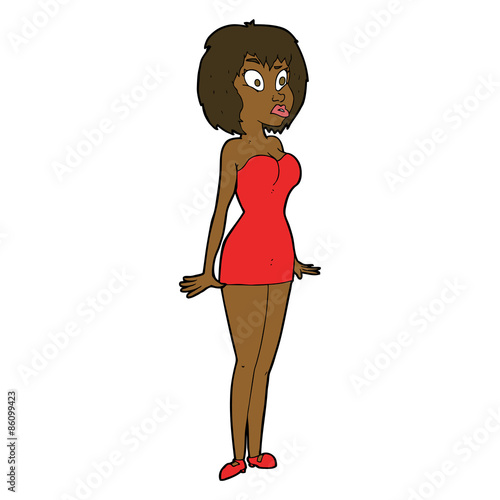 cartoon surprised woman in short dress