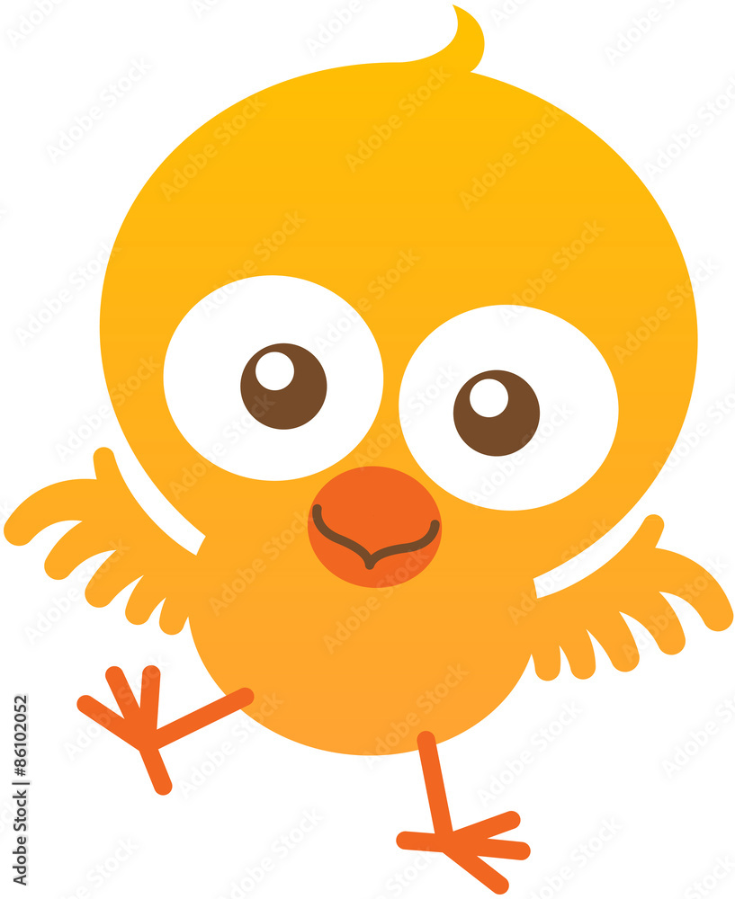 Cute baby chicken flapping and smiling enthusiastically