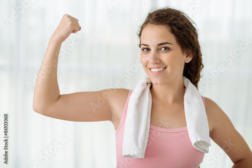 Flexing biceps