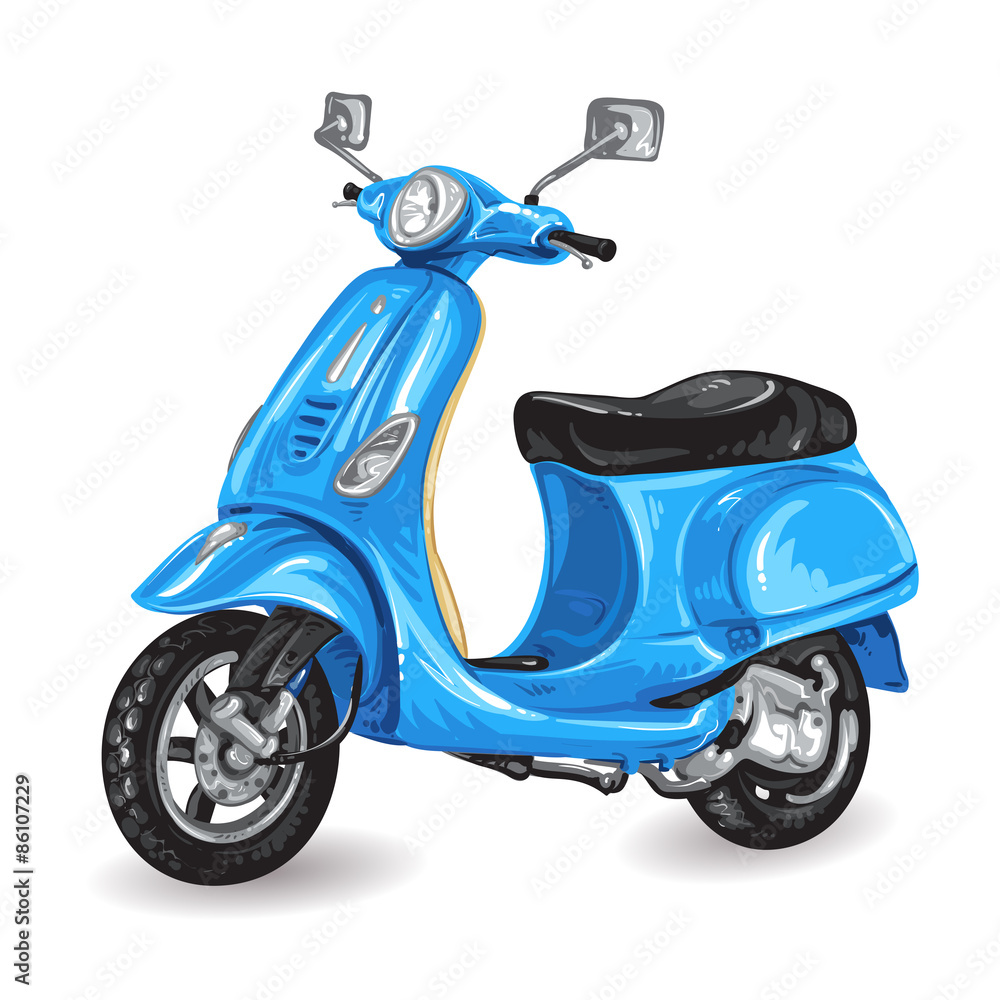 Blue scooter on white background Blue scooter on white background